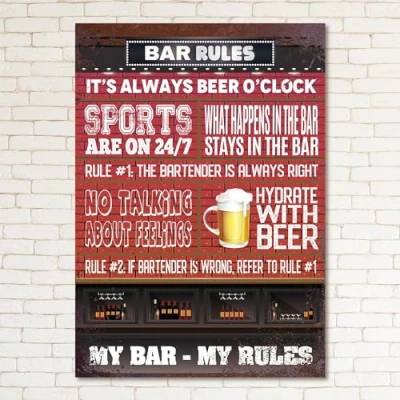 Image of Bar RULES Retro Metal Sign Man Cave Pub Plaque Party Vintage Gift