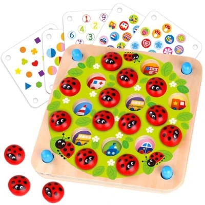 Image of Nene Toys Ladybug’s Garden Memory Game Wooden Matching for Kids Age 3 4 5 Years Old Family with 10 Fun Patterns Educational Toy Boys &amp; Girls Cognitive Development