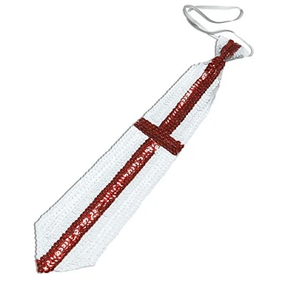 Image of Bristol Novelty BA876 St George Sequin Tie, Mens, White &amp; Red, One Size