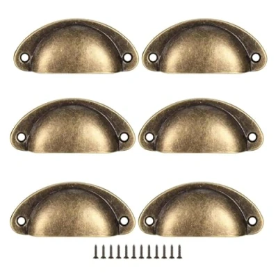 Image of NOOYNOEO 1 Set of 6 Shell Cup Handles, Vintage Drawer Pull Semi Circle Retro Kitchen Cupboard Door Handles and Knobs, Furniture Cabinet Dresser Knobs with Screws(Bronze)