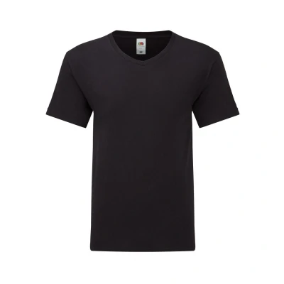 Image of Fruit of the Loom Mens Iconic 150 V Neck T Shirt (Black) Cotton Size Large