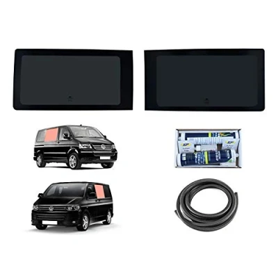 Image of Van Demon Side Window Set for VW Transporter T5 (03 15) Left &amp; Right Dark Tint Glass Fixed Windows