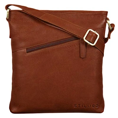 Image of STILORD &#039;Stella&#039; Vintage Handbag Leather Small Women Cross Body Purse Ladies Shoulder Bag Tote Satchel Top Zip for iPad Genuine Leather, Colour:Texas Brown