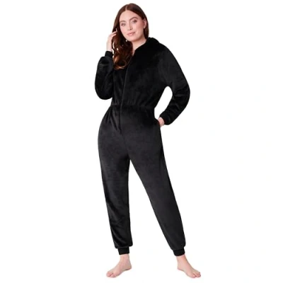 Image of CityComfort Onesies for Women Soft Comfy Fleece Pyjamas Nightwear Fluffy Onesie Lounge Wear Sizes S XL (Black, M)