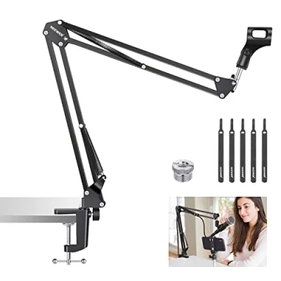 Image of Neewer Microphone Arm Stand, Suspension Boom Scissor Mic Stand with 3/8 to 5/8 Screw and Cable Ties Compatible Blue Yeti, Snowball, Yeti X, Quadcast Other Mics, Max Load 1.5kg