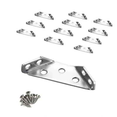 Image of NestNook 12 Pcs Stainless Steel Corner Braces with Screws for Furniture Repair, Angle Brackets Bracket Connecting Perforated Metal Brace