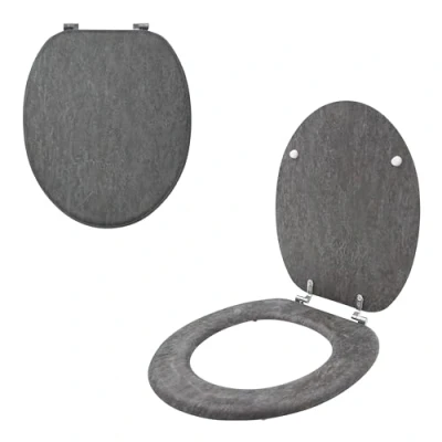Image of Anika 92539 Grey Slate Effect Toilet Seat/Chrome Hinges/Easy Installation / 43cm x 37.5cm