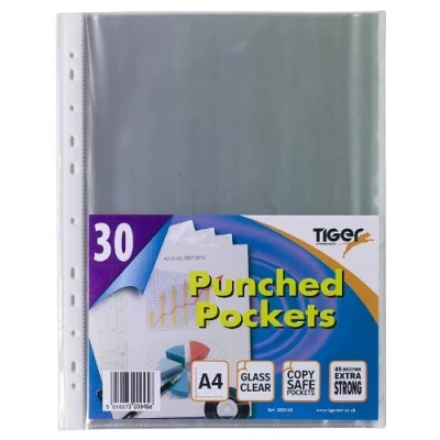 Image of 30 x A4 Glass Clear Plastic Wallets Strong Poly Punched Pocket Document Files