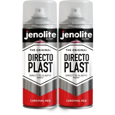 Image of JENOLITE Directoplast Gloss Spray Paint CARDINAL RED 2x400ml for Plastic Surfaces All Types Of No Primer Required Multi Surface RAL 3001
