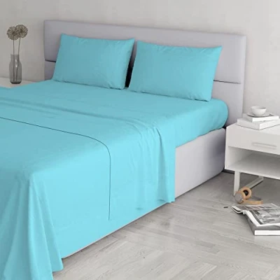 Image of Italian Bed Linen Elegant Set (Flat 250x300, Fitted Sheet 170x200cm+2 Pillowcases 52x82cm), Light Blue, DOUBLE
