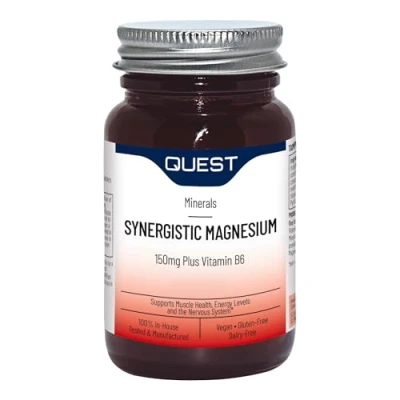 Image of Quest Synergistic Magnesium 150mg Plus Vitamin B6 60 Tablets. Essential for Energy Production &amp; Muscle Function. Supports Heart Health Nervous System, Gluten Free, Dairy Vegan. (60 Capsules)