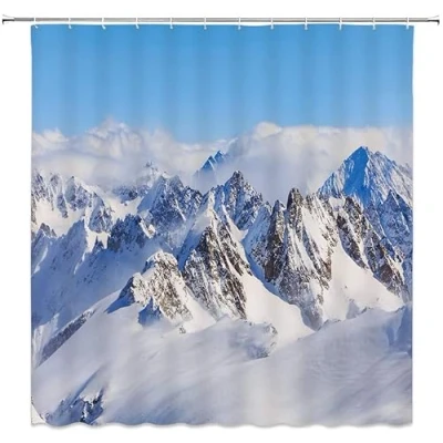 Image of Snowy Mountain Shower Curtain White Snow Mountains Winter Nature Scenery Decor Fabric Bathroom Curtains Waterproof Polyester with Hooks 60x72&quot;(W*H)