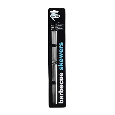 Image of Chef Aid 10 Inch Metal BBQ Skewers, Ideal for BBQ&#039;s and Homemade Kebab&#039;s Perfect Meat, Vegetables Sweet Treats, Pack of 4 Skewers Each Measuring 25.5cm / inches