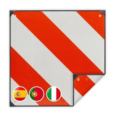 Image of Relaxdays Rear Warning Sign, 2in1 Reflective Plate Spain &amp; Italy, Car, Caravan, Aluminium, Red/White, Striped, 50x50cm