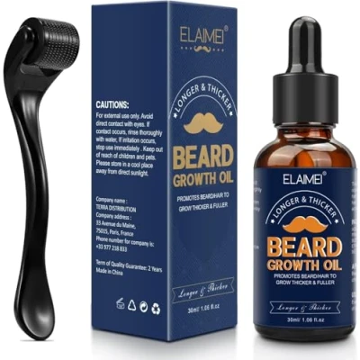 Image of Beard Growth Oil &amp; 0.25Mm Microneedle Roller, Premium Kit, Facial Hair Designed For Men&#039;s Growth, Grooming Tools, Optimal Care 30 Ml