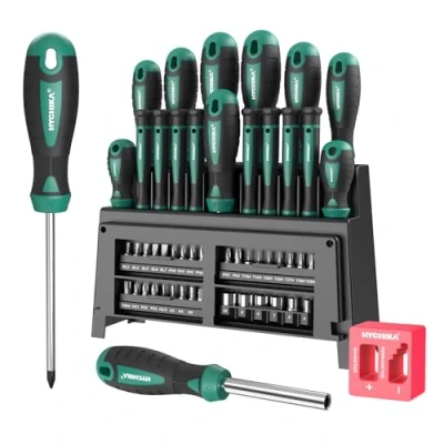 Image of HYCHIKA Screwdriver Set, 51 PCS Magnetic Set Including Flat Head Screwdrivers, Phillips Screwdriver, Precision and Bit Suitable for DIY, Home, Farm Maintenance