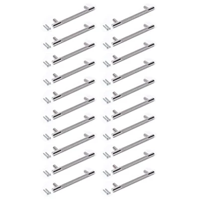 Image of BSM Marketing Chrome Silver Finish Knurled T Bar Modern Kitchen Cupboard Cabinet Drawer Door Handle Knob (20, 128mm)