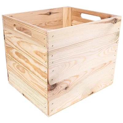 Image of Creative Deco Large Wooden Storage Box 33x37x33cm Suitable for Kallax Shelves Natural Beige Colour Comfortable Handles Vintage Keepsake Chest Gift Unpainted Organiser