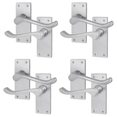 Image of EAI Satin Victorian Scroll Door Handles 4 Pairs of Chrome Internal Lever Latch on Backplate