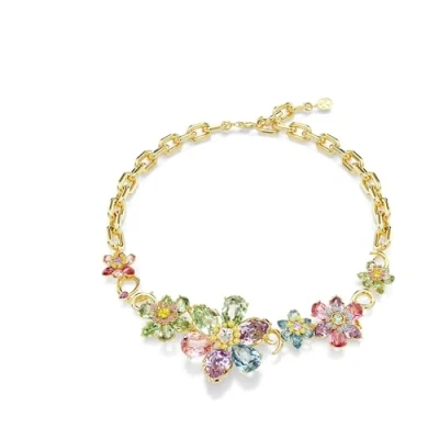 Image of Swarovski Idyllia necklace, Mixed cuts, Flower, Multicolored, Gold tone plated