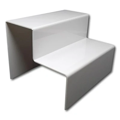 Image of EPOSGEAR Two Step Tier Clear or Coloured Acrylic Plastic Retail Riser Counter Display Stands Perfect for Shops, Stalls, Ornaments, Models etc (White, Large)