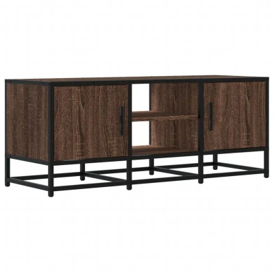 Image of vidaXL TV Cabinet Media Unit Brown Oak &amp; Metal, 100x35x41 cm for Living Room/Bedroom, Engineered Wood with Metal Frame