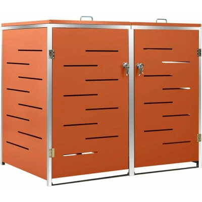 Image of vidaXL Double Wheelie Bin Shed 138x77.5x112.5 cm Stainless Steel