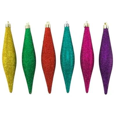 Image of Crafty Capers 15cm Rainbow Glitter Hanging Bauble Drops 6Pk Christmas Tree Decorations