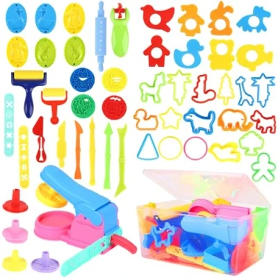 Image of Hanmulee Dough Tools, 53 Pcs Tools Kit for Kids, Cutters Sets, Clay Plastic Accessories Rollers Extruders Plasticine Creation Educational Toy Gift, Multicolored