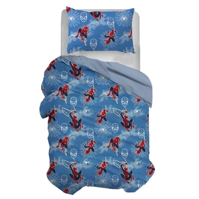 Image of Spiderman, Single Duvet Cover Set, Cotton, Blue, 155 x 200 cm, Pillowcase 50 80, Marvel, Disney, 100 Percent Official Product