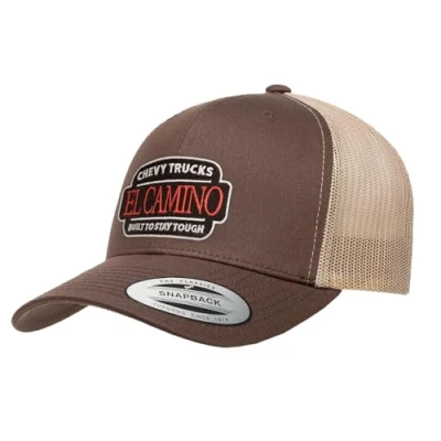 Image of Chevrolet Officially Licensed El Camino Patch Premium Trucker Cap (Brown Khaki)