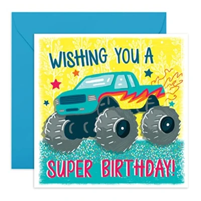 Image of Central 23 Cool Birthday Cards For Boys &#039;Monster Truck Birthday&#039; Birthdate Greeting Him Kids Happy Brother Nephew Grandson Comes With Stickers
