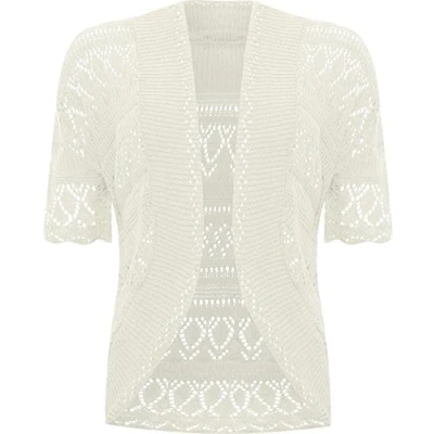 Image of WearAll Womens Plus Size Crochet Knitted Short Sleeve Ladies Open Cardigan Top Cream 16 18