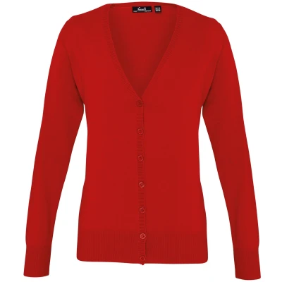 Image of Premier Womens/Ladies Button Through Long Sleeve V neck Knitted Cardigan (Red) Size 10 UK