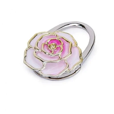 Image of Onsinic Folding Handbag Purse Bag Hanger Durable Table Hook Hang Holder Rose Flower Shape (Pink)