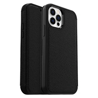 Image of OtterBox Strada Case for iPhone 12 / Pro, Shockproof, Drop proof, Premium Leather Protective Folio with Two Card Holders, 3x Tested to Military Standard, Black, No Retail Packaging