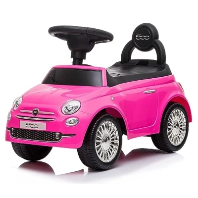 Image of sun Baby Ride On Car Fiat 500 for 1 year old with steering wheel sound and horn, glove box, chrome wheels body parts (Pink)