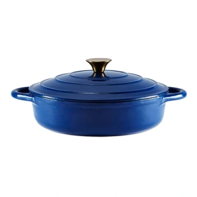 Image of Barbary &amp; Oak Foundry 28cm Shallow Cast Iron Casserole Dish Limoges Blue