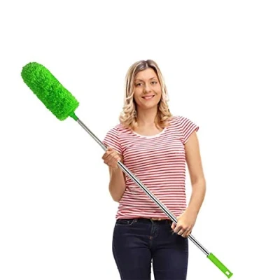 Image of Feather Duster, Extendable Duster Microfiber Long Extension Pole Scratch Resistant Cover, Washable, Cleaning High Ceiling Fans, Blinds, Cobweb (Green)