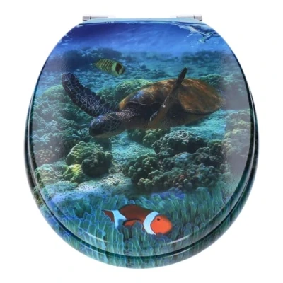 Image of Toilet Seat with Soft Close Mechanism Made of Sturdy MDF Oval Shape EU Size up to 150 kg Various Motifs Lid (Turtle)