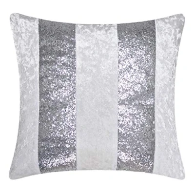 Image of Red Rainbow Luxury Crushed Velvet &amp; Silver Glitter Stripes Sparkle Cushion Cover (White Silver, 22&quot; x 22&quot;)