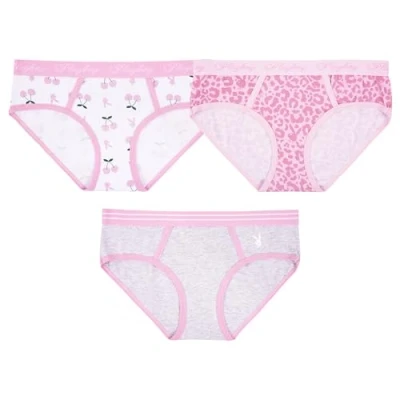 Image of Playboy Women&#039;s Juniors Ladies Bunny Underwear and Sports Bra Sets in Sizes XXS XL, 3 Pack Printed Boyfriend Brief, L (Pack of 3)