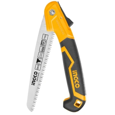 Image of INGCO 7 Inch Folding Pruning Saw High Strength SK5 Steel Mini Hand with Save Lock for Garden or Tree Pruning, Camping, Wood Working, Hiking, Hunting, Survival HFSW1808