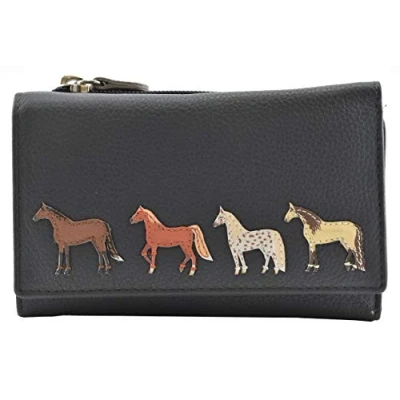 Image of Mala Leather Best Friends Horses Tri Fold Purse RFID 3511 65 (Grey)
