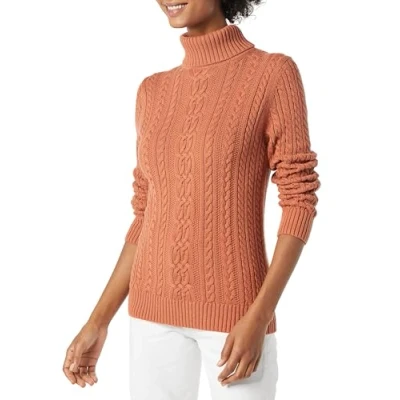 Image of Amazon Essentials Women&#039;s Fisherman Cable Roll Neck Jumper (Available in Plus Size), Caramel, L