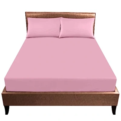 Image of Breathable Lightweight Plain Dyed Super King Fitted Sheet Bedding Set, Luxury Polycotton Non Iron Superking Sheet, Extra Deep Soft Elasticated Corner Bed Sheets (25 cm), Blush Pink