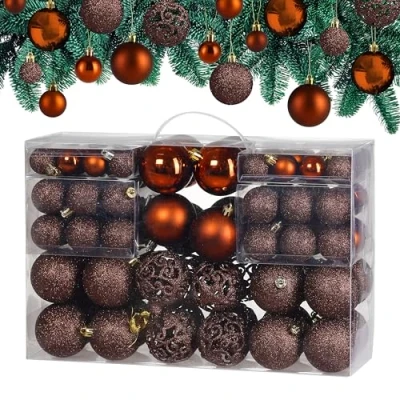 Image of CASARIA® 100Pcs Christmas Tree Baubles Set Xmas Decorations Balls With Hooks Festive Holiday Indoor Outdoor Hanging Ornaments 32x Ø30mm 36x Ø40mm Ø60mm Warm Copper