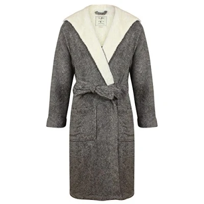 Image of John Christian Men&#039;s Warm Hooded Fleece Dressing Gown Dark Grey Marl (XX Large)