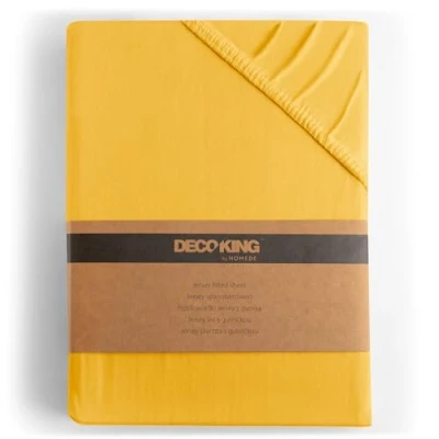 Image of DecoKing Fitted Sheet Double 100% Combed Cotton Soft Jersey Bed 120x200 140x200 cm Yellow Amber
