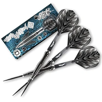 Image of Shot! Darts Tribal Weapon Series 4 Steel Tip Dart Set Centre Weighted 90% Tungsten Barrels 22 gram